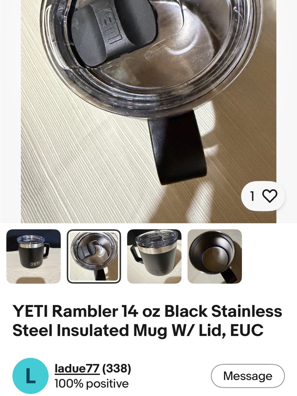 Yeti Black Travel Mug with Clear Lid and Stainless Rim - Picture 8 of 8